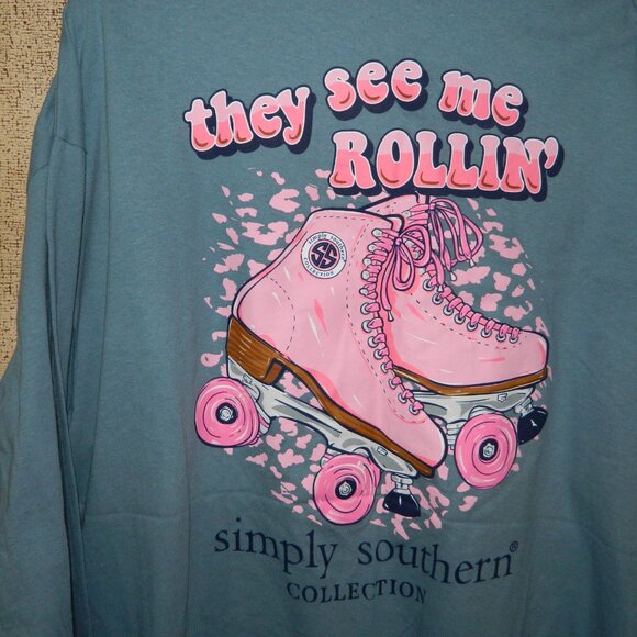 Simply Southern Roller Skates Long Sleeve T Shirt Sz XXL (AA-20) - Picture 1 of 5